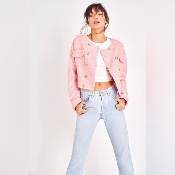 LoveShackFancy Jackets & Blazers - Love Shack Fancy NWT Keiran jacket Goldtone buttons Pastel Peony Pink
